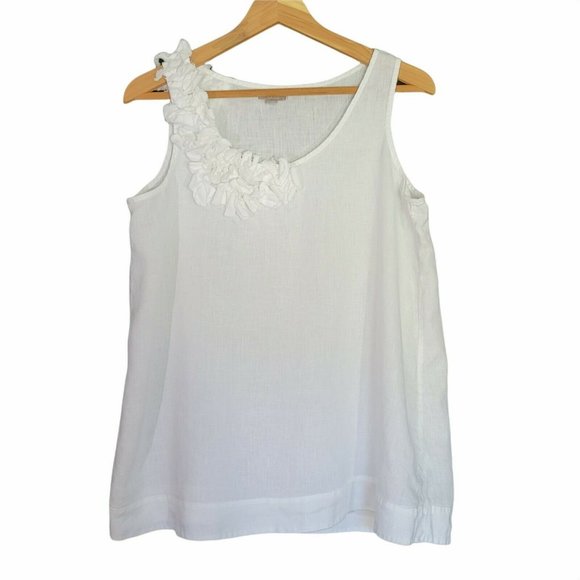 J. Jill Tops - J Jill 100% Linen Sleeveless White Tank Top Floral